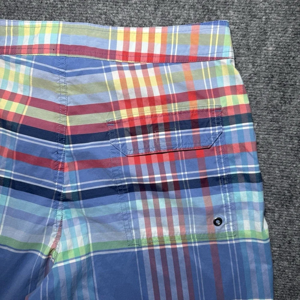 VTG Polo Ralph Lauren Board Shorts Men Tag 33 Blue Plaid Madras 7